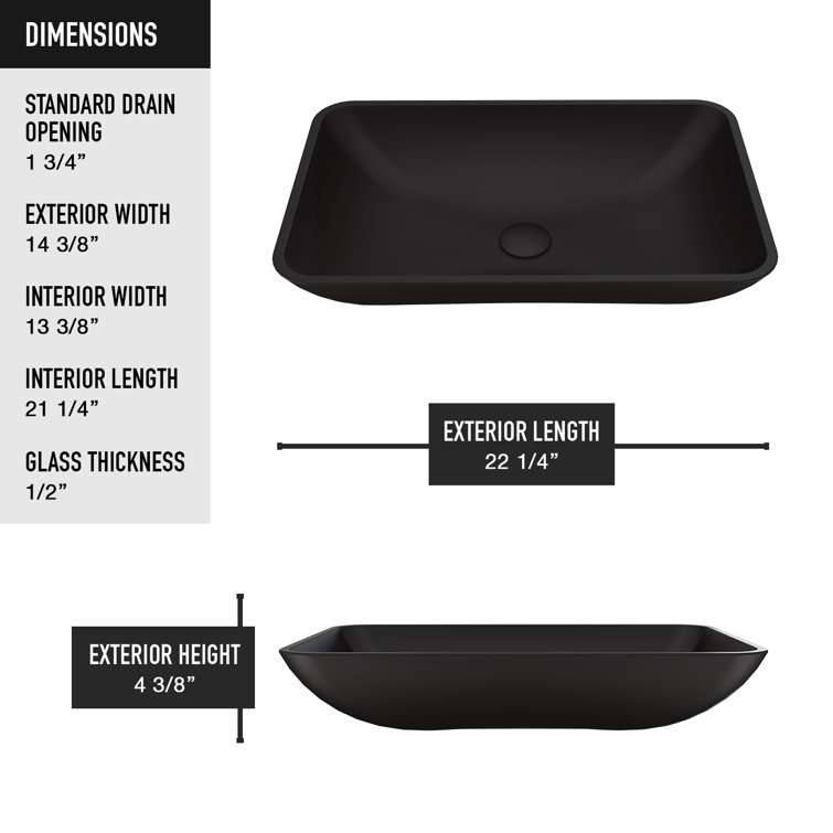 Matte Black Rectangular Glass Vessel Bathroom Sink