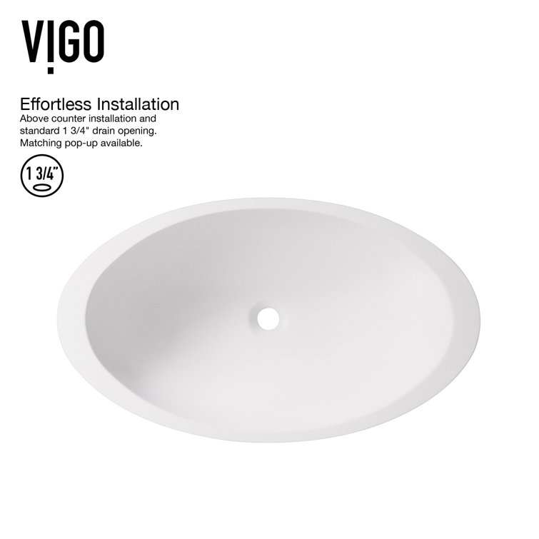 23" White Matte Stone Oval Vessel Sink with Brushed Nickel Faucet