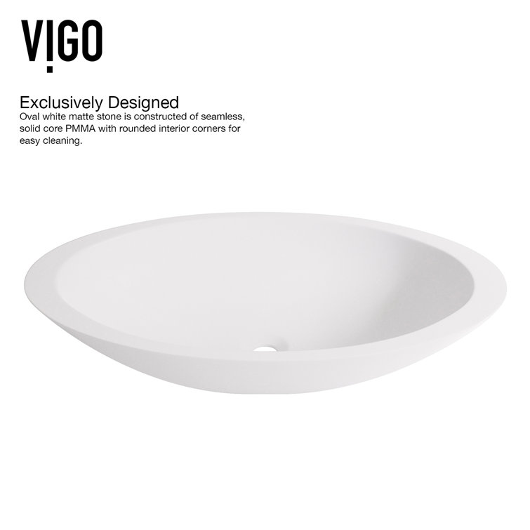 23" White Matte Stone Oval Vessel Sink with Brushed Nickel Faucet