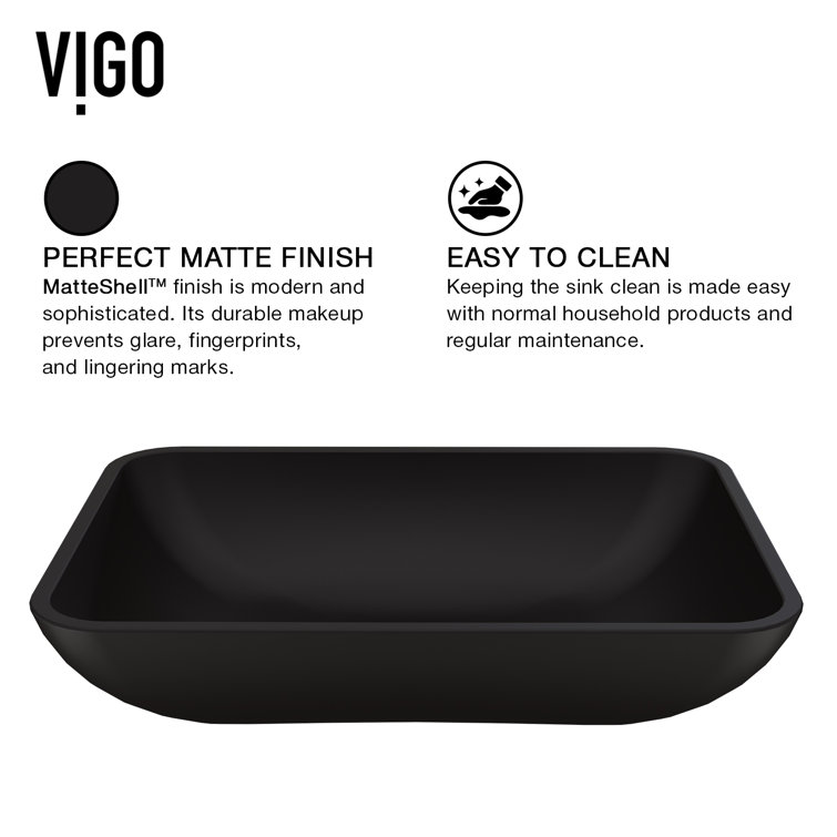 Matte Black Glass Rectangular Vessel Bathroom Sink