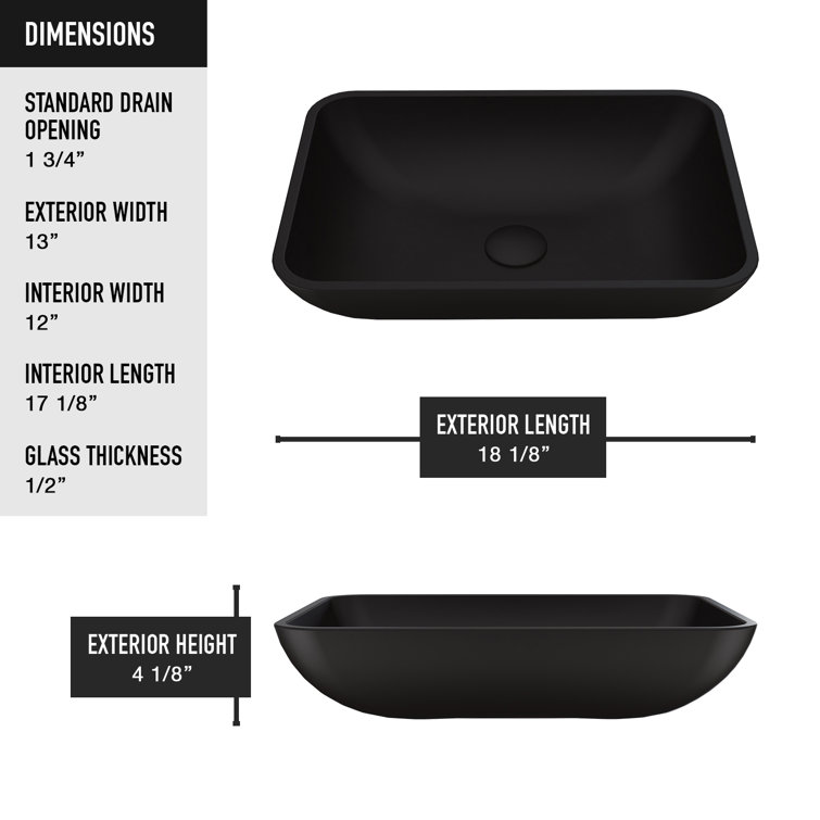 Matte Black Glass Rectangular Vessel Bathroom Sink