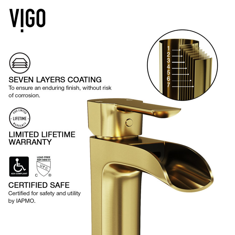 Niko 10.5" Waterfall Vessel Bathroom Faucet in Matte Gold