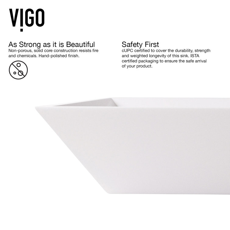 Sleek White Matte Stone 18" Rectangular Vessel Bathroom Sink Set