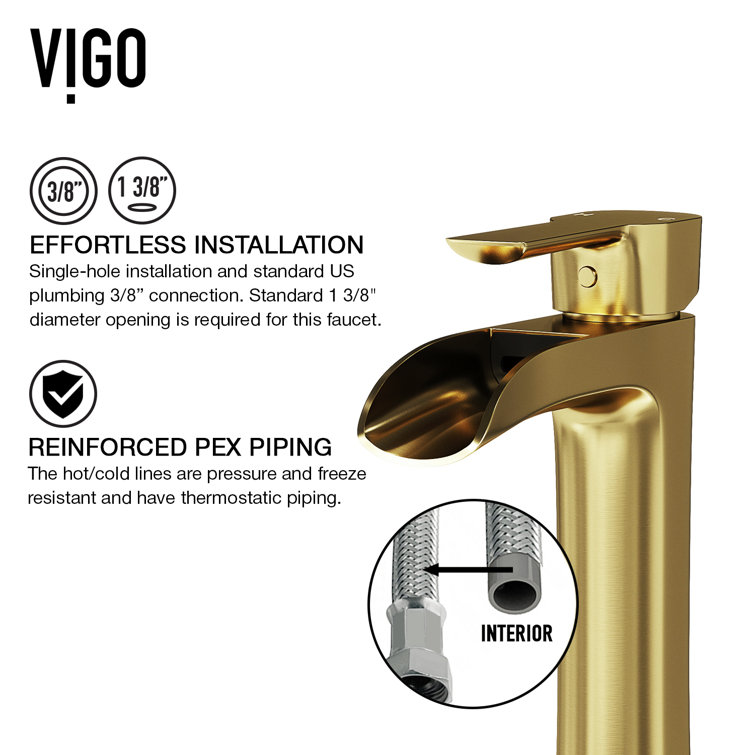 Niko 10.5" Waterfall Vessel Bathroom Faucet in Matte Gold