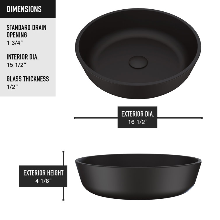 Modus Matte Black Glass Round Vessel Bathroom Sink