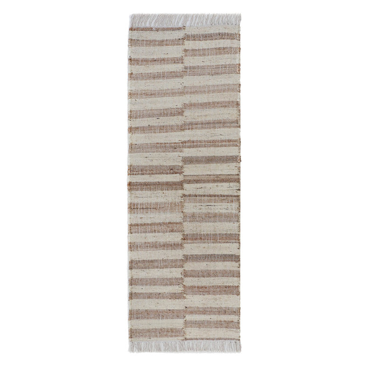 Handmade Ivory and Beige Striped Jute Runner Rug