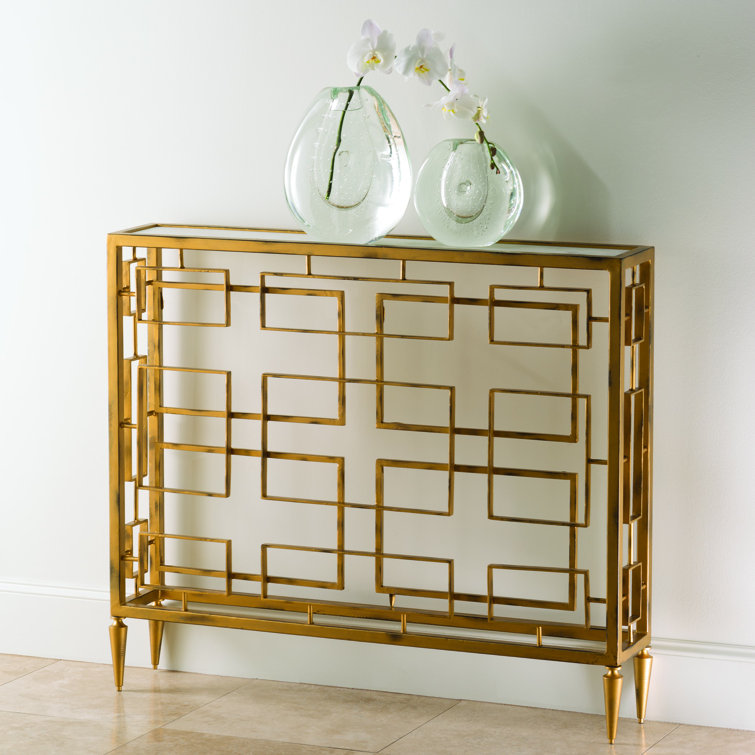 Gold Metal and Marble Console Table with Storage