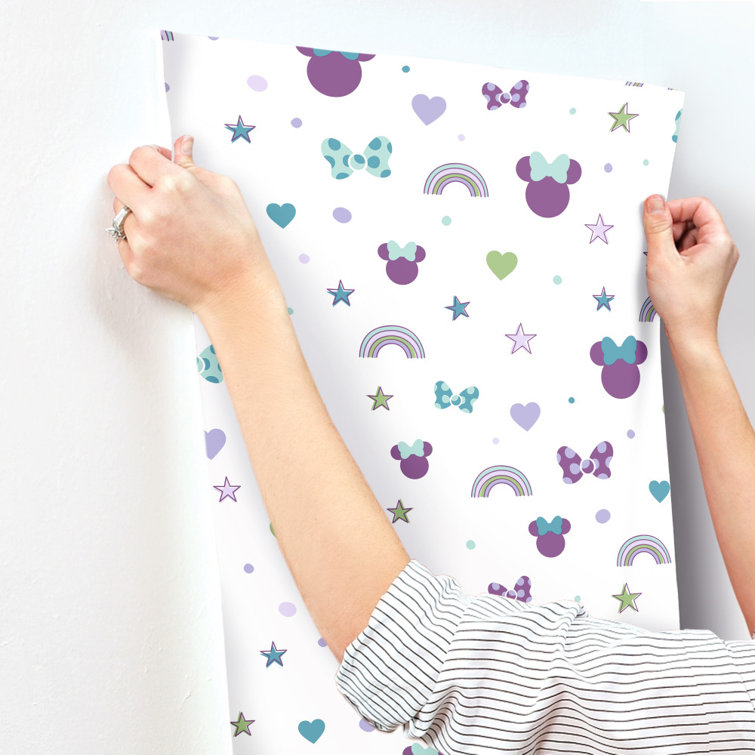 Purple Vinyl Kids' Removable Wallpaper with Rainbow and Stars