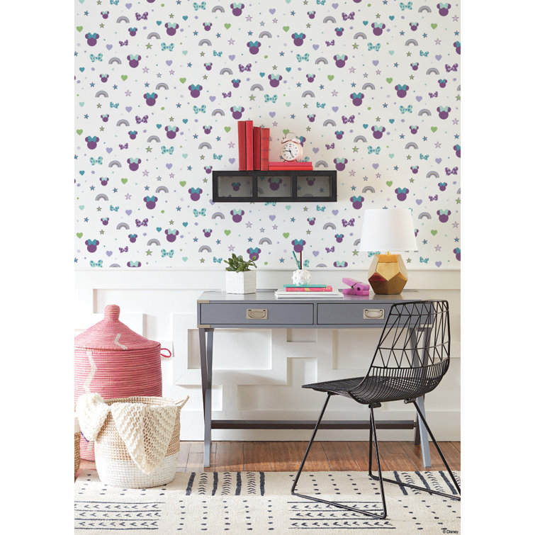Purple Vinyl Kids' Removable Wallpaper with Rainbow and Stars