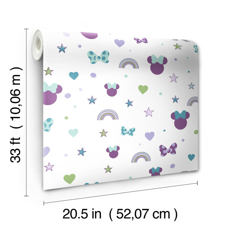 Purple Vinyl Kids' Removable Wallpaper with Rainbow and Stars