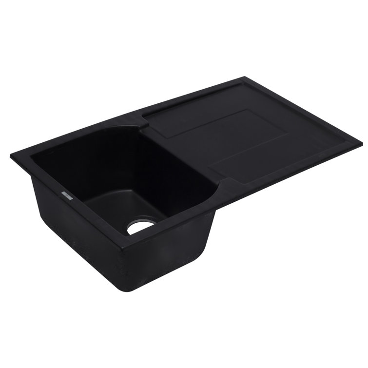 34'' Black Granite Single Bowl Kitchen Sink with Drainboard