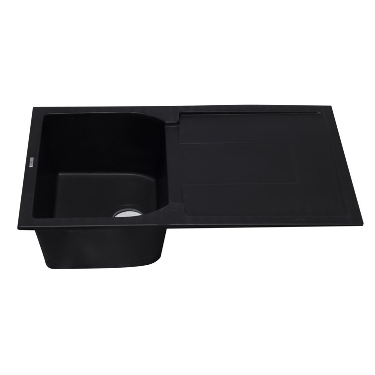 34'' Black Granite Single Bowl Kitchen Sink with Drainboard
