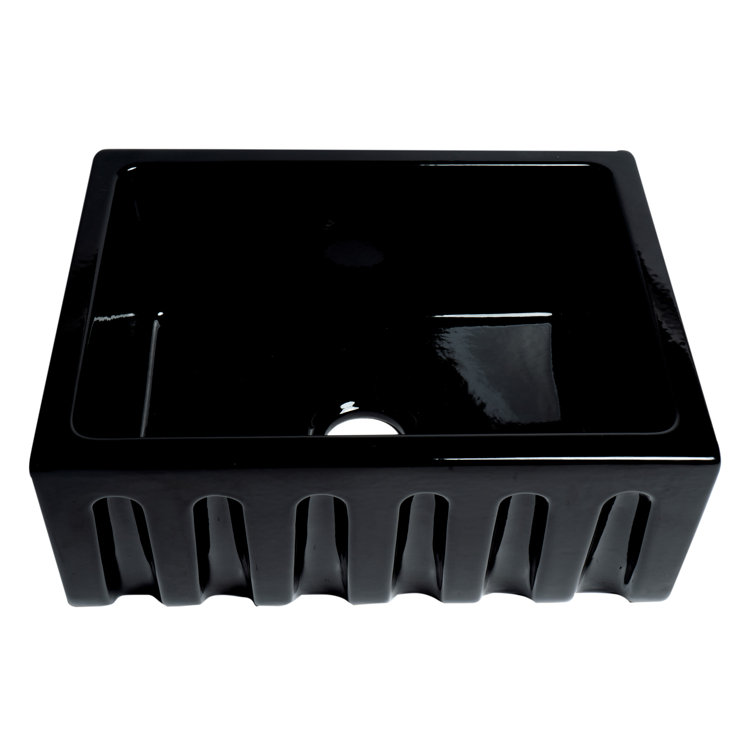 24'' Gloss Black Fireclay Farmhouse Drop-In Sink