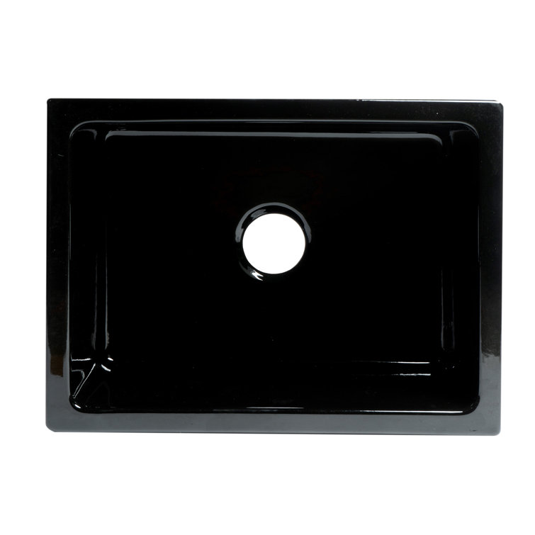 24'' Gloss Black Fireclay Farmhouse Drop-In Sink