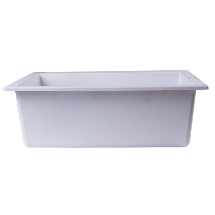 24" White Granite Composite Single Bowl Kitchen Sink