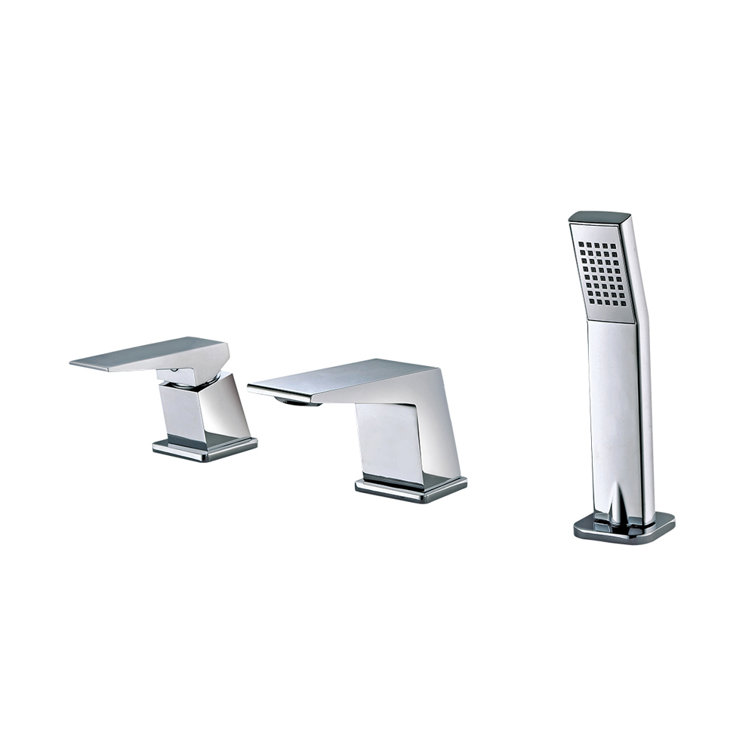 Polished Chrome Modern Deck Mounted Tub Faucet with Hand Shower