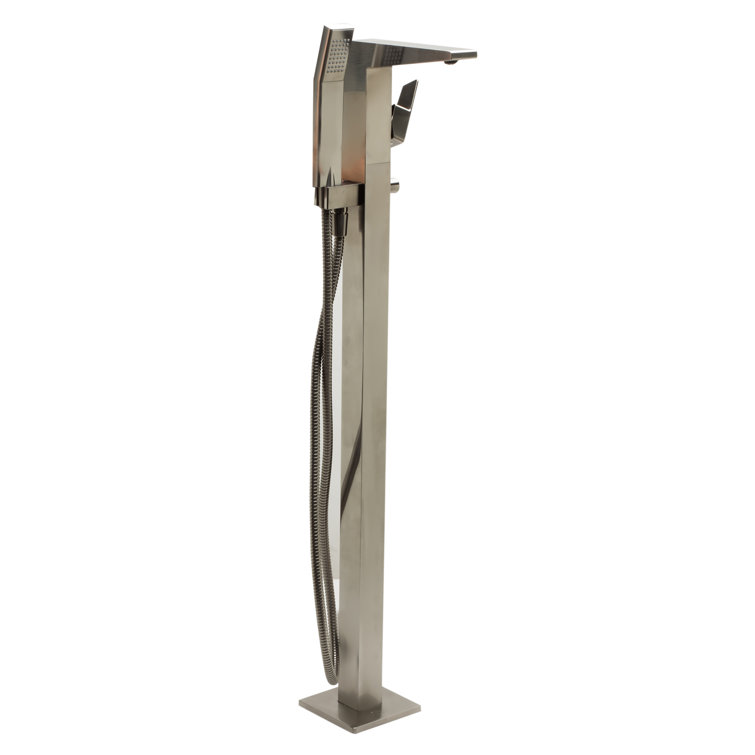 Brushed Nickel Floor Mounted Tub Filler with Handheld Shower