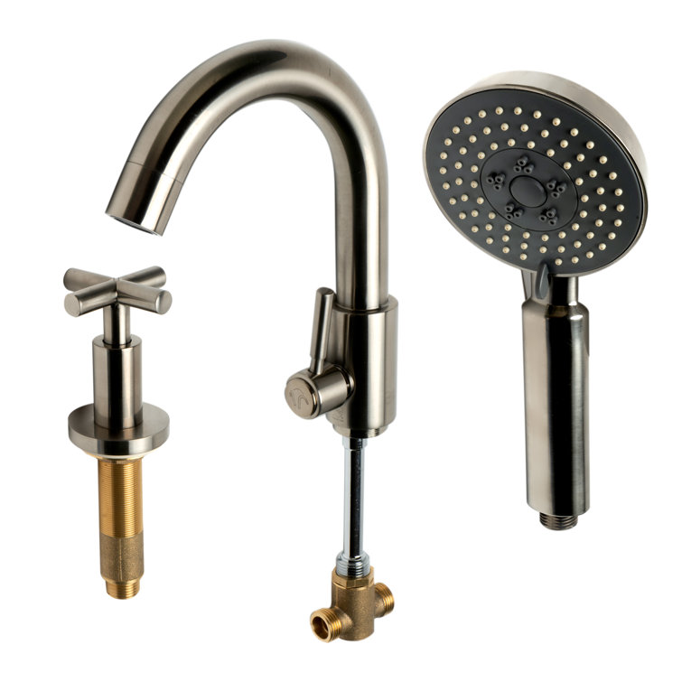 Brushed Nickel Deck Mounted Tub Filler with Handheld Showerhead