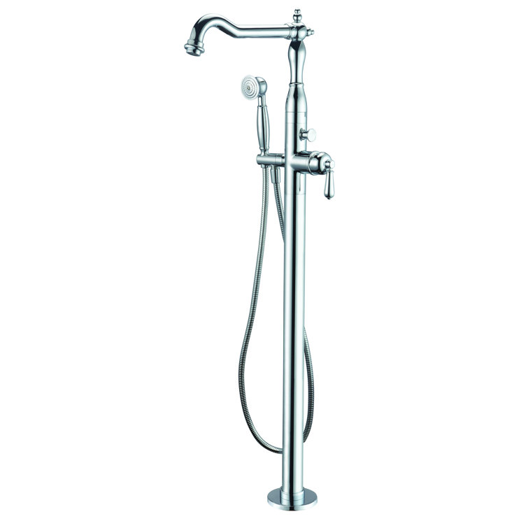 Polished Chrome Freestanding Tub Filler with Hand Shower