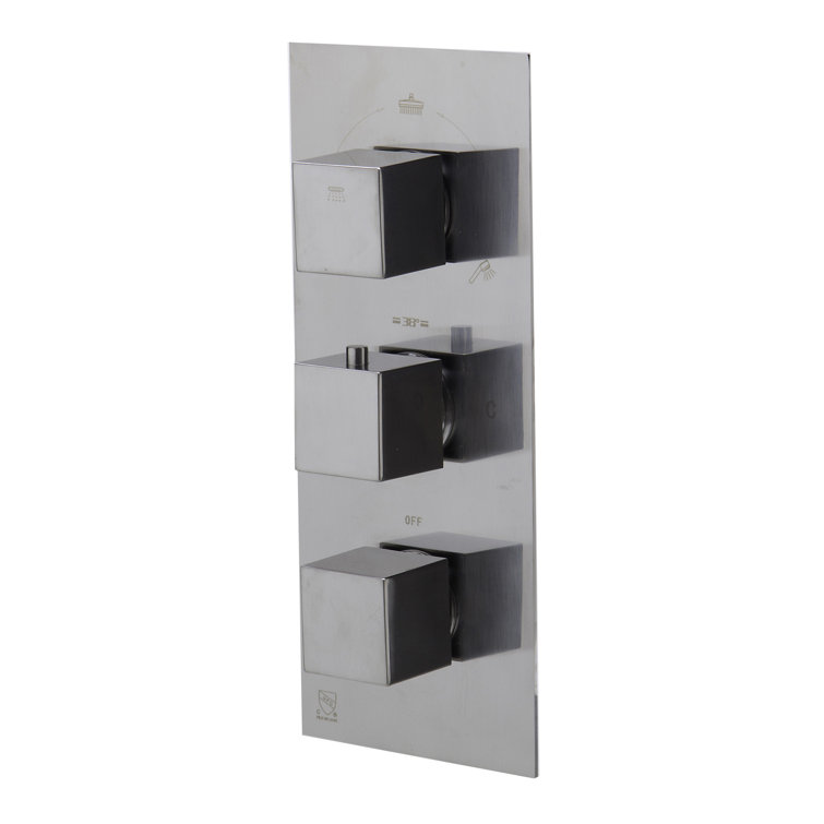 Brushed Nickel Wall-Mounted Thermostatic Shower Mixer with Square Knobs