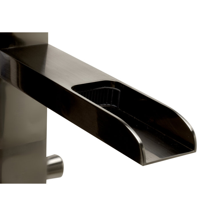 Brushed Nickel Floor Mounted Waterfall Tub Filler with Handheld Shower