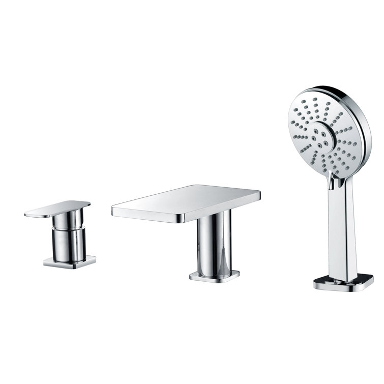 Polished Chrome Deck Mounted Tub Filler with Handheld Showerhead