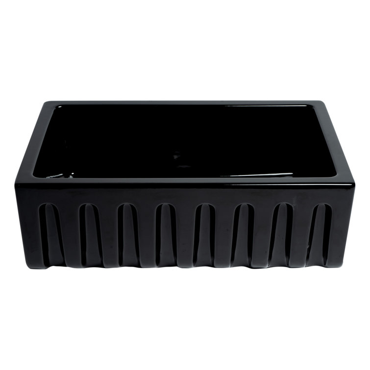 30" Black Gloss Fireclay Farmhouse Drop-in Kitchen Sink