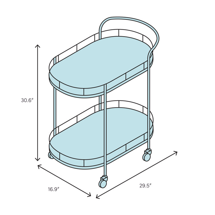 Small Clear Acrylic and Brass Oval Bar Cart with Storage