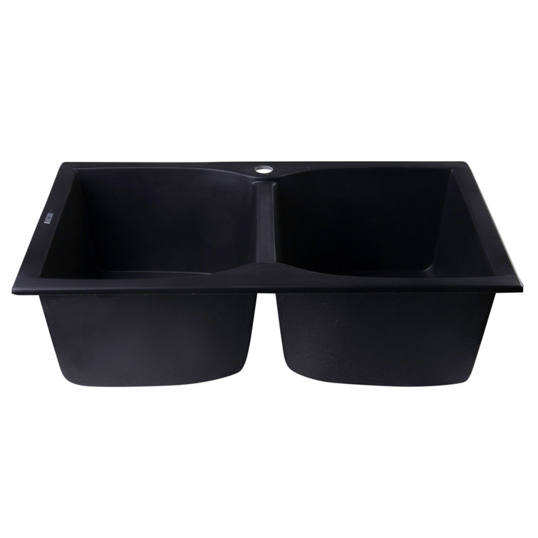 Black Granite Double Bowl Drop-In Kitchen Sink