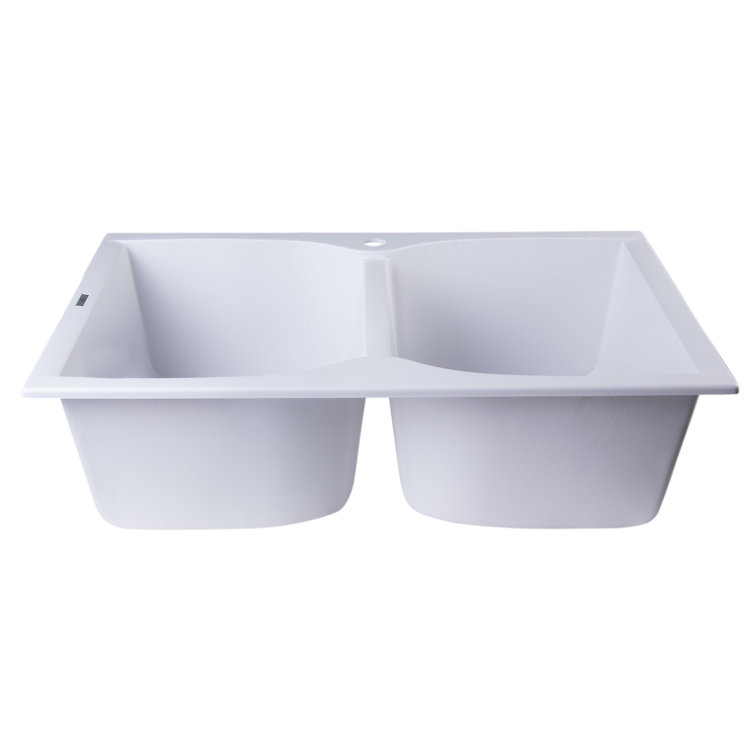 31.13'' White Granite Double Bowl Drop-In Kitchen Sink