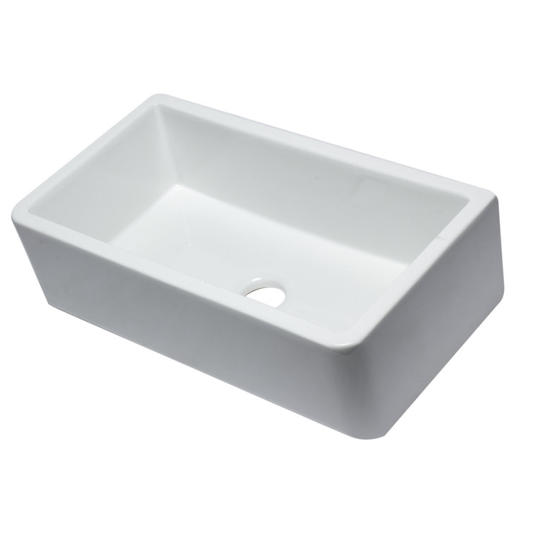 White Fireclay Single Bowl Farmhouse Drop-In Sink