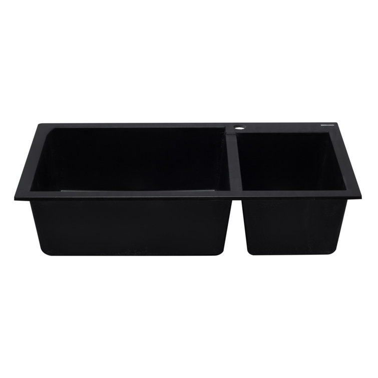 34'' Black Granite Double Bowl Drop-In Kitchen Sink