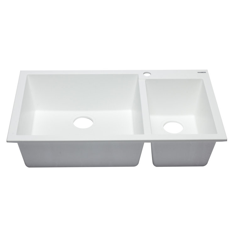 White 34" Double Bowl Drop-In Granite Composite Kitchen Sink