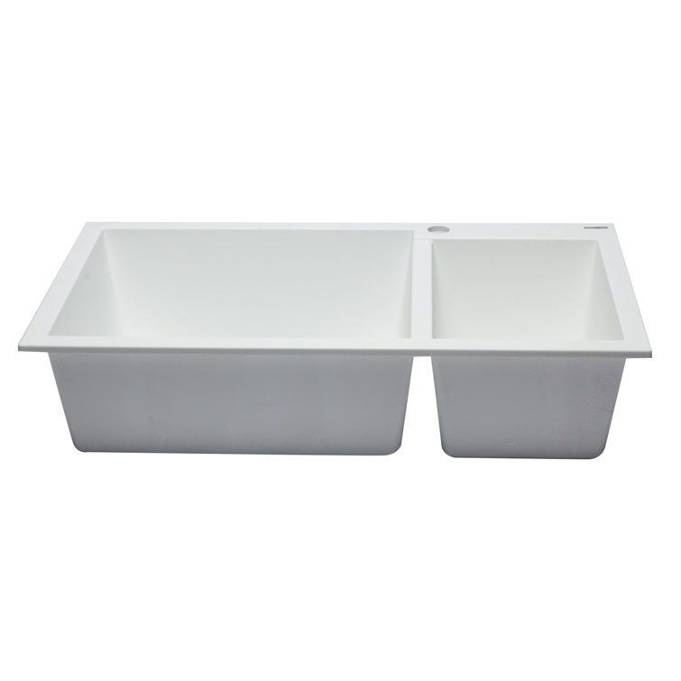 White 34" Double Bowl Drop-In Granite Composite Kitchen Sink