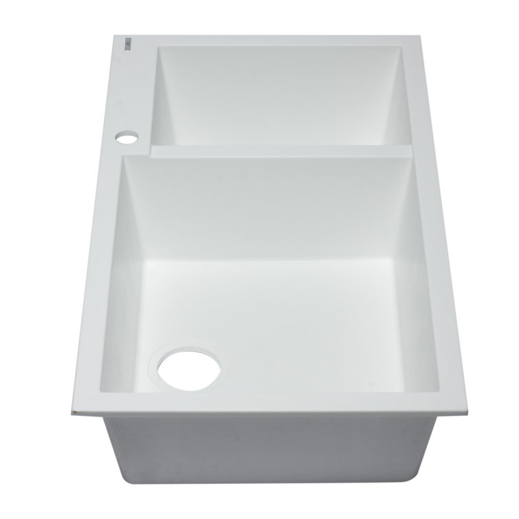White 34" Double Bowl Drop-In Granite Composite Kitchen Sink