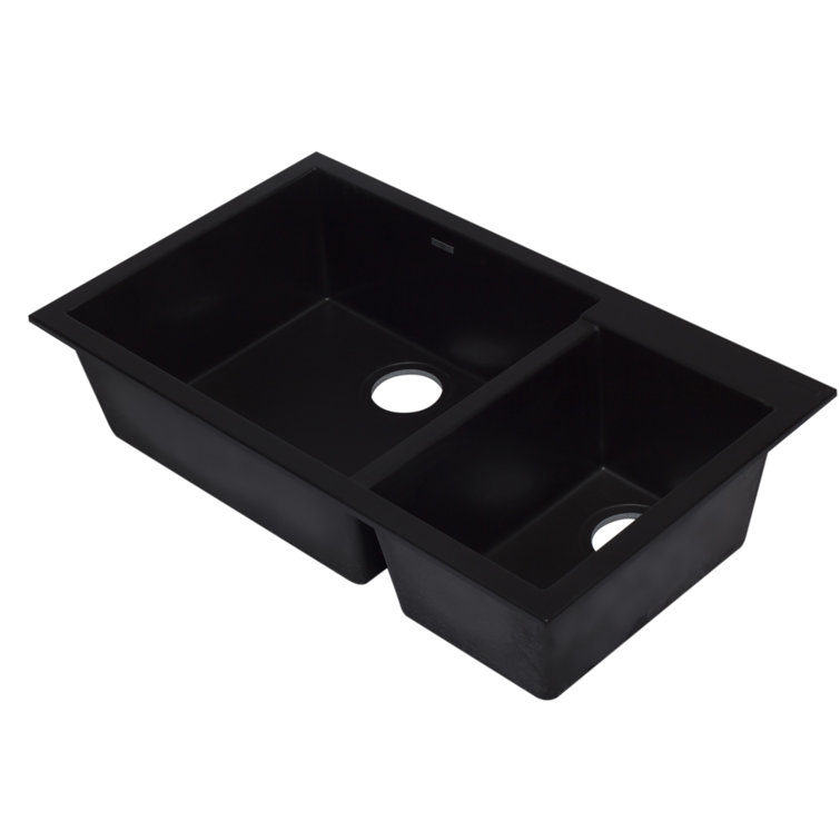 34'' Black Granite Double Bowl Undermount Kitchen Sink