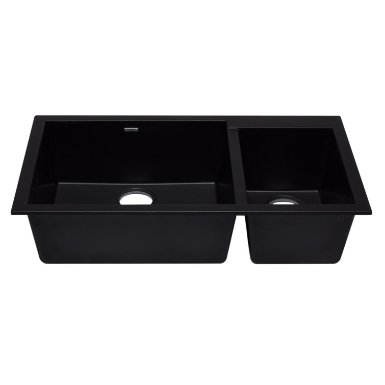 34'' Black Granite Double Bowl Undermount Kitchen Sink