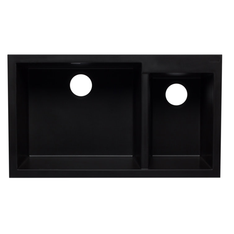 34'' Black Granite Double Bowl Undermount Kitchen Sink