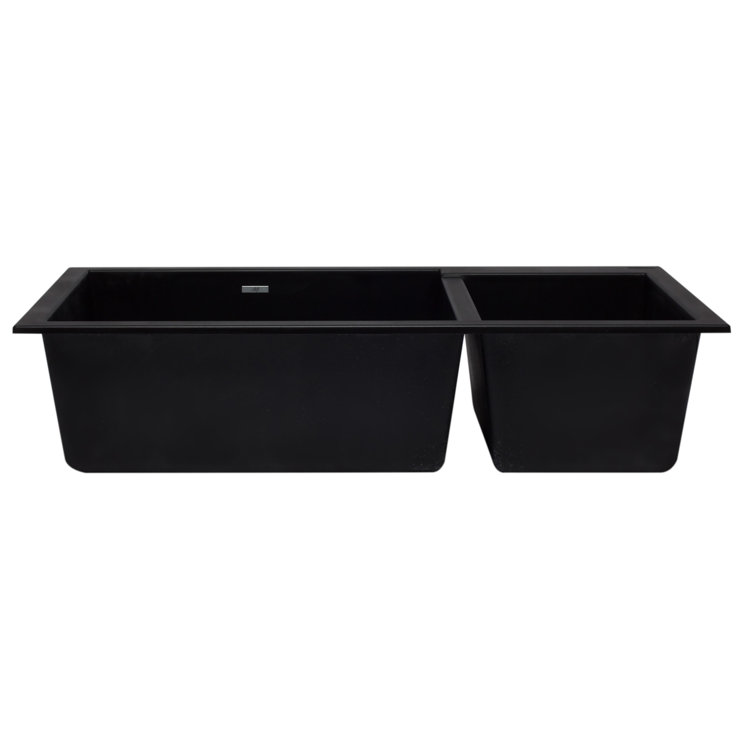 34'' Black Granite Double Bowl Undermount Kitchen Sink
