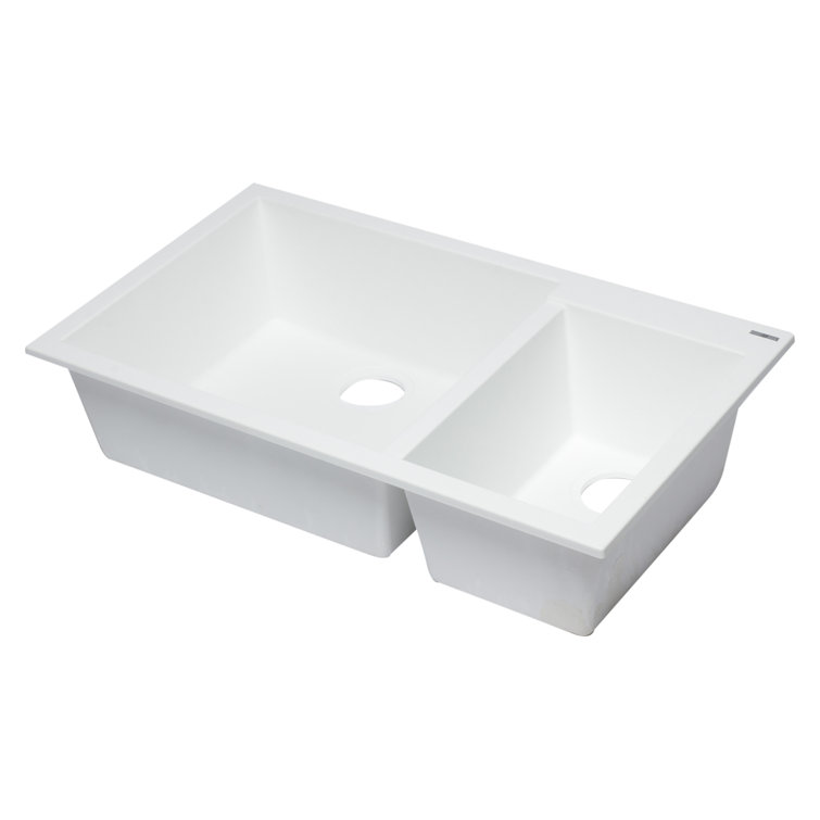 34'' White Granite Double Bowl Undermount Kitchen Sink