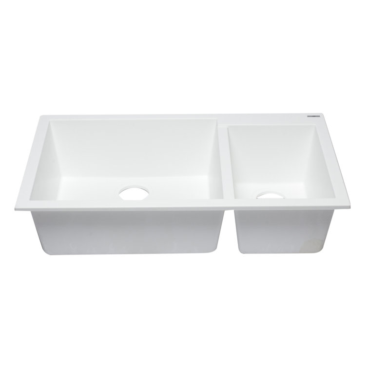 34'' White Granite Double Bowl Undermount Kitchen Sink