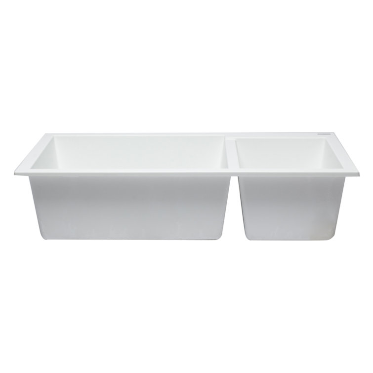 34'' White Granite Double Bowl Undermount Kitchen Sink