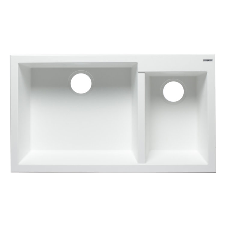 34'' White Granite Double Bowl Undermount Kitchen Sink