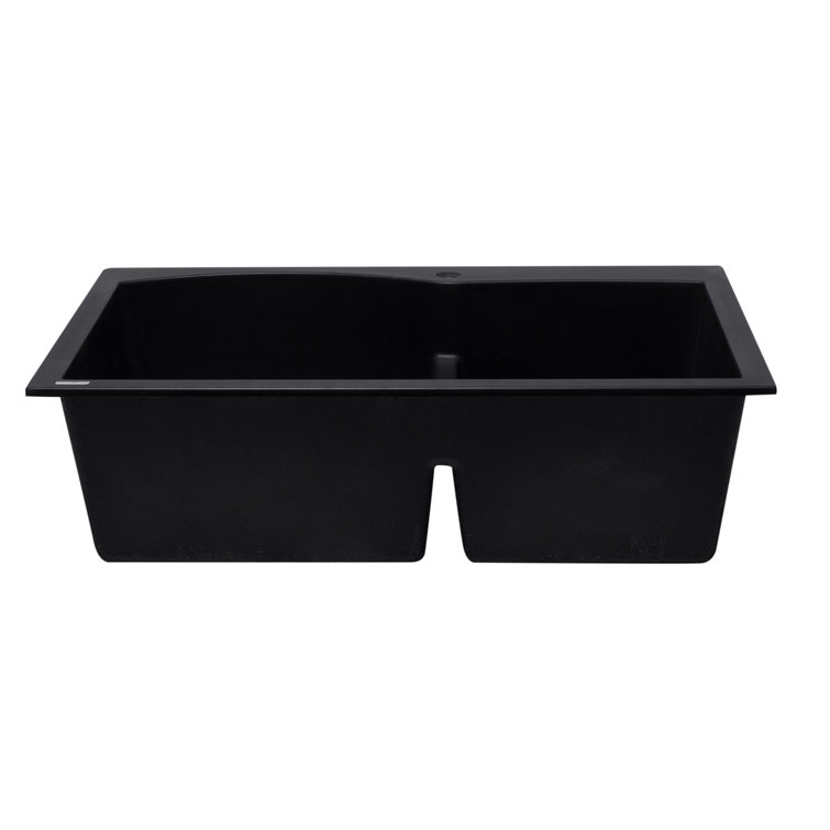 33'' Black Granite Double Bowl Drop-In Kitchen Sink