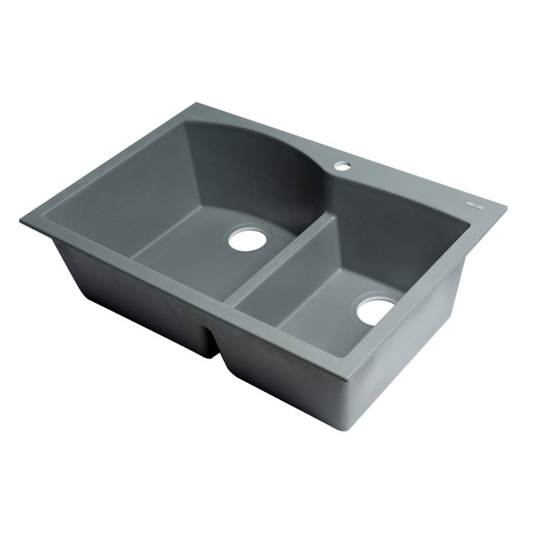 Titanium Gray Double Bowl Granite Kitchen Sink, 33 Inch