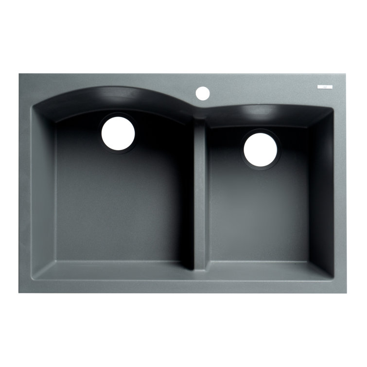 Titanium Gray Double Bowl Granite Kitchen Sink, 33 Inch