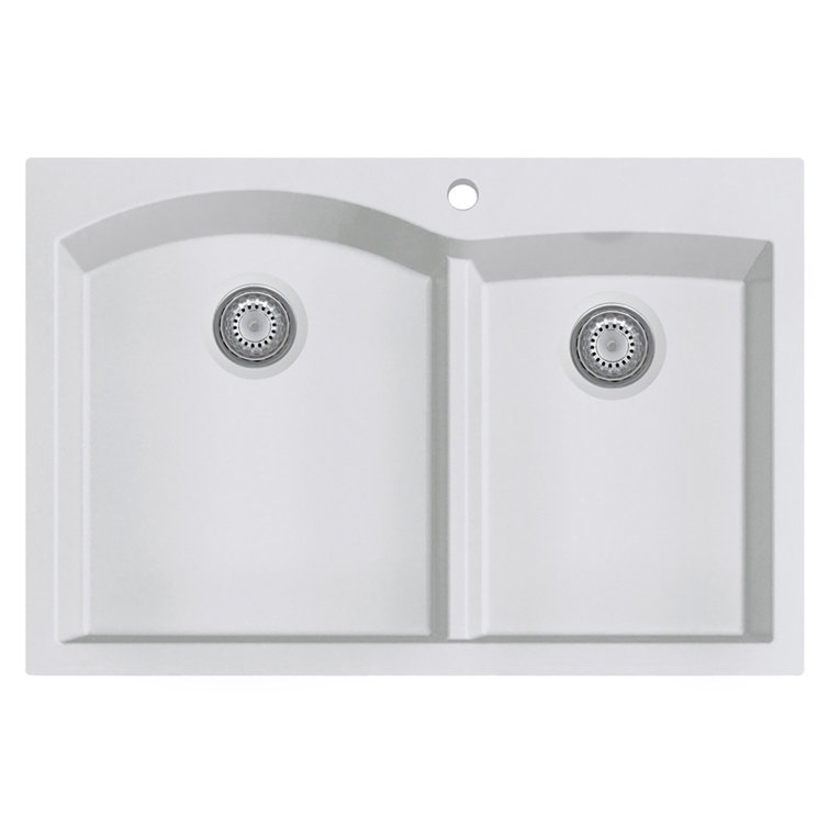 White Granite Composite 33'' Double Bowl Drop-In Kitchen Sink
