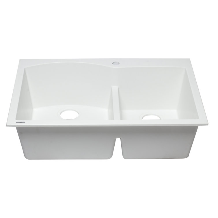 White Granite Composite 33'' Double Bowl Drop-In Kitchen Sink
