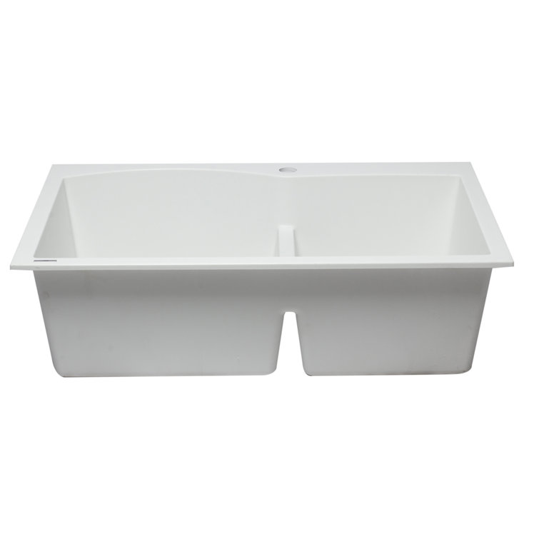 White Granite Composite 33'' Double Bowl Drop-In Kitchen Sink