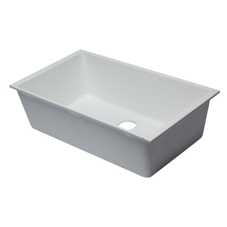 White 33'' Granite Single Bowl Undermount Kitchen Sink